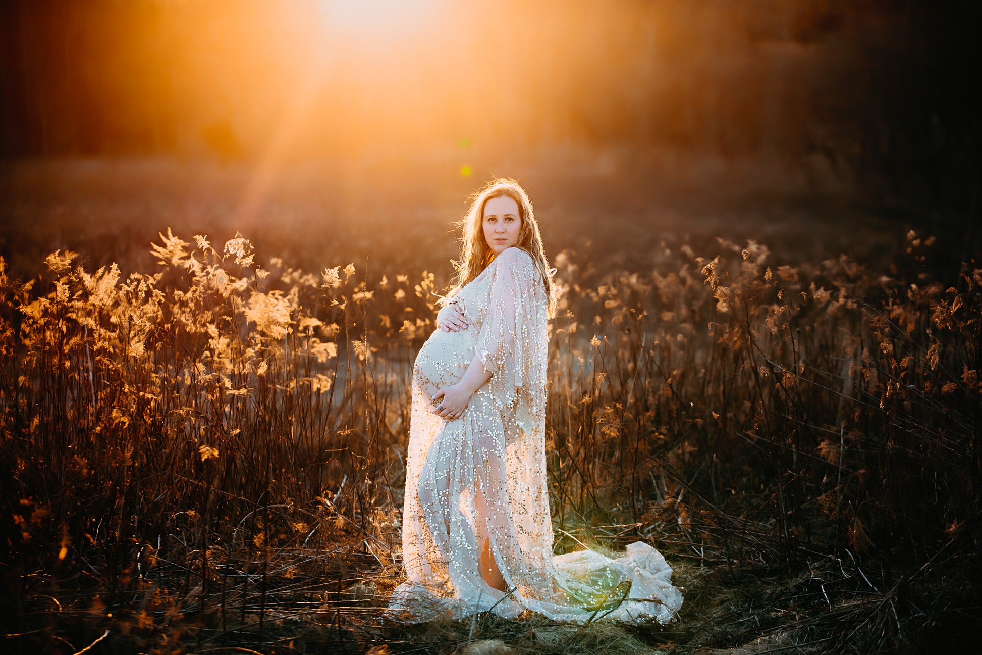 Boho Gold Sequin Maternity Dress - maternity photoshoot dress