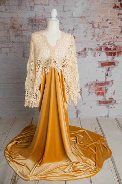 Crochet Velvet Boho Golden Gown - 