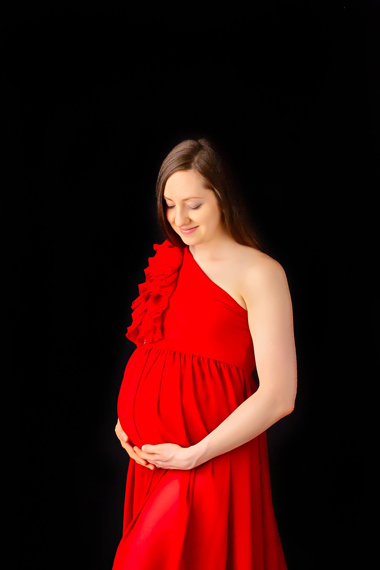 Red Ruffle two way Gown set - maternity photoshoot dress