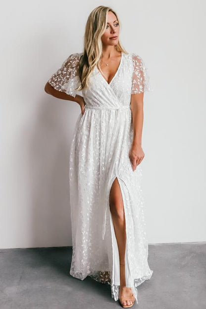 White Embossed Maxi - Large - maternity photoshoot dress