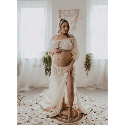 Beige Alice Gown - maternity photoshoot dress