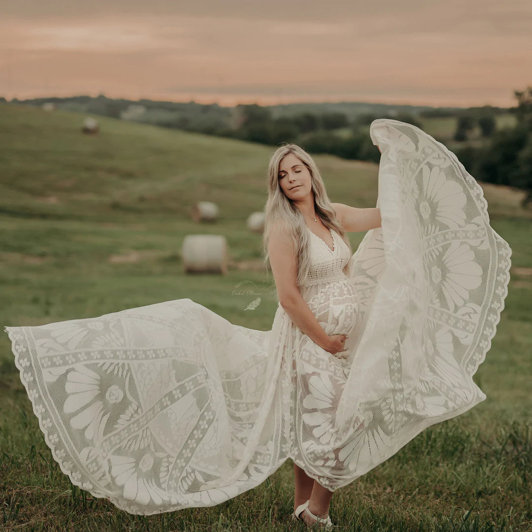 Beige Annabella Gown - maternity photoshoot dress