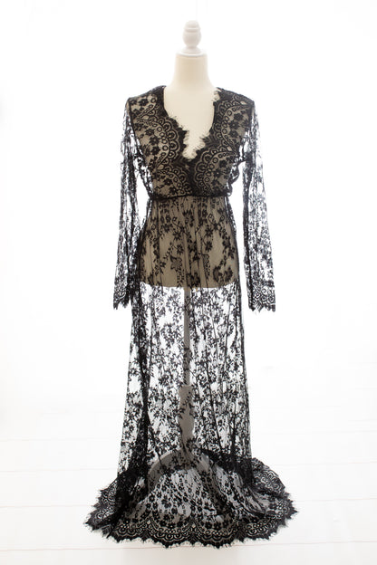 Black Lace Gown - maternity photoshoot dress