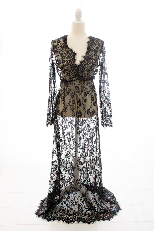 Black Lace Gown - maternity photoshoot dress