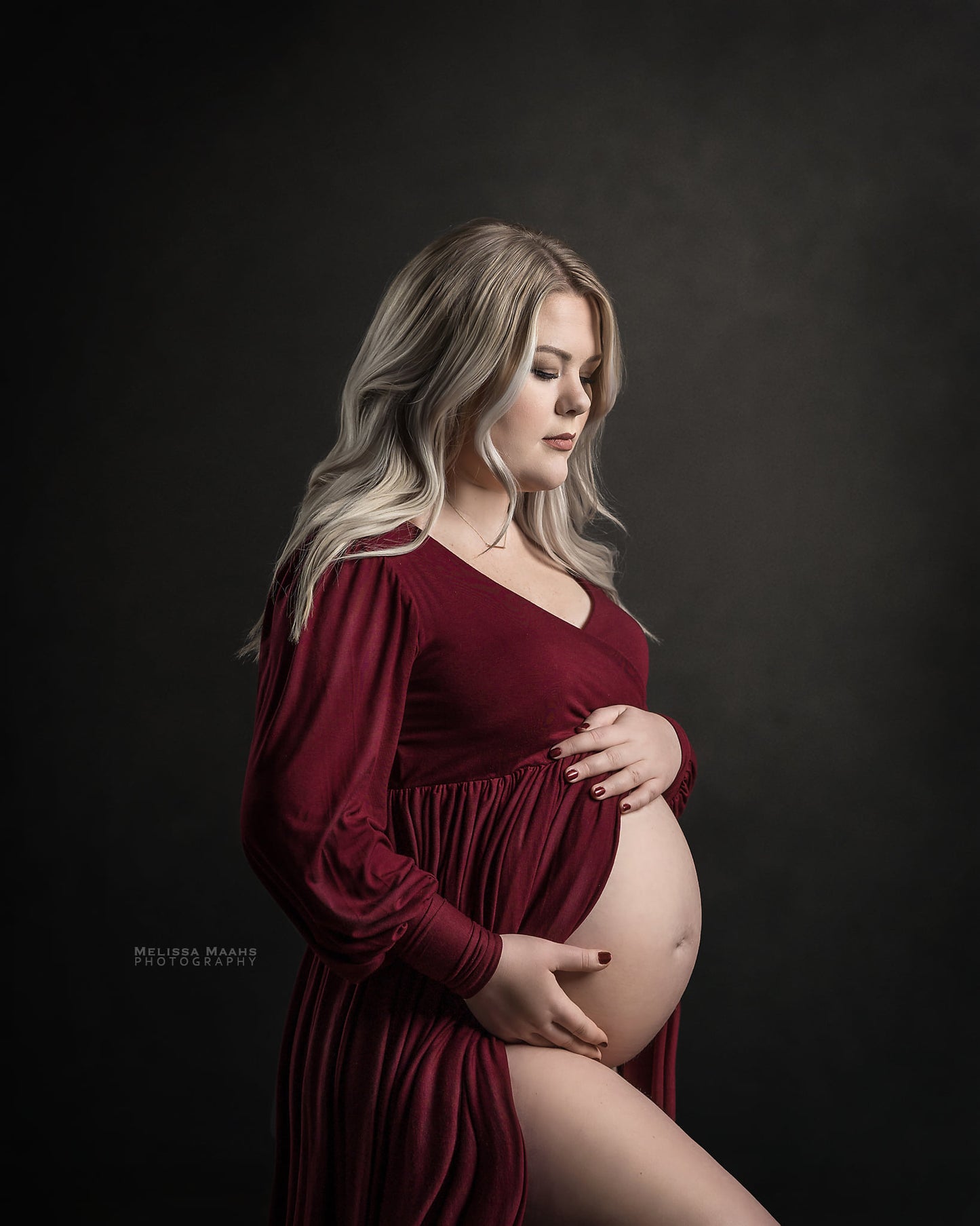 Burgundy Flowy Aletris Gown - maternity photoshoot dress
