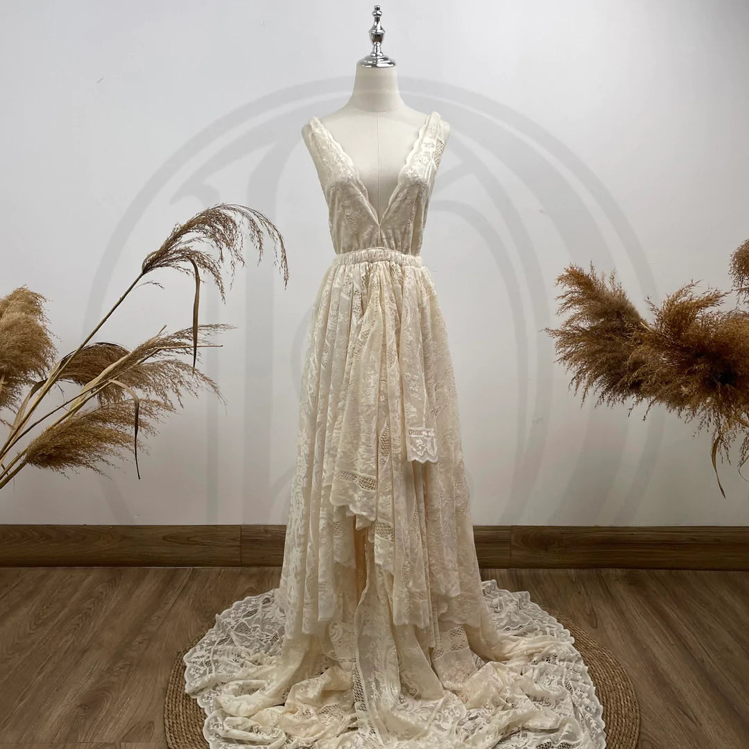 Beige Claire Gown - maternity photoshoot dress