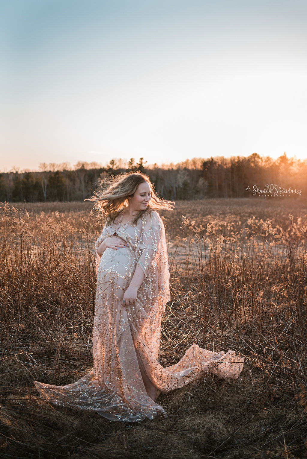 Boho Gold Sequin Maternity Dress - maternity photoshoot dress