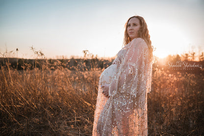 Boho Gold Sequin Maternity Dress - maternity photoshoot dress