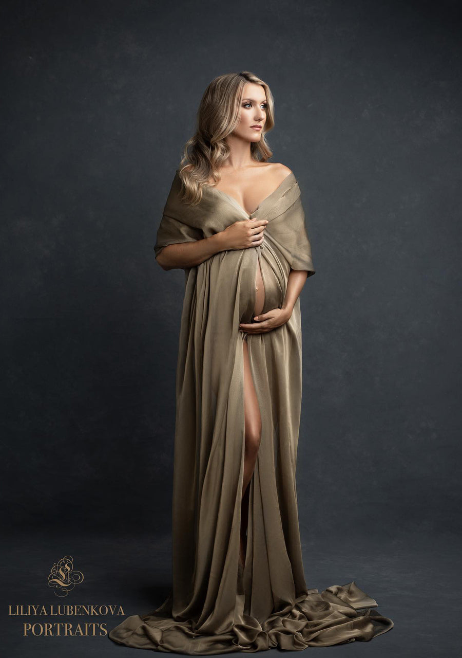 Golden Mocha silky Chiffon Fabric - maternity photoshoot dress