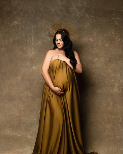 Golden Mocha silky Chiffon Fabric - maternity photoshoot dress