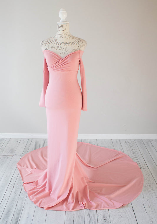 Rosy Pink Fitted Gown - maternity photoshoot dress