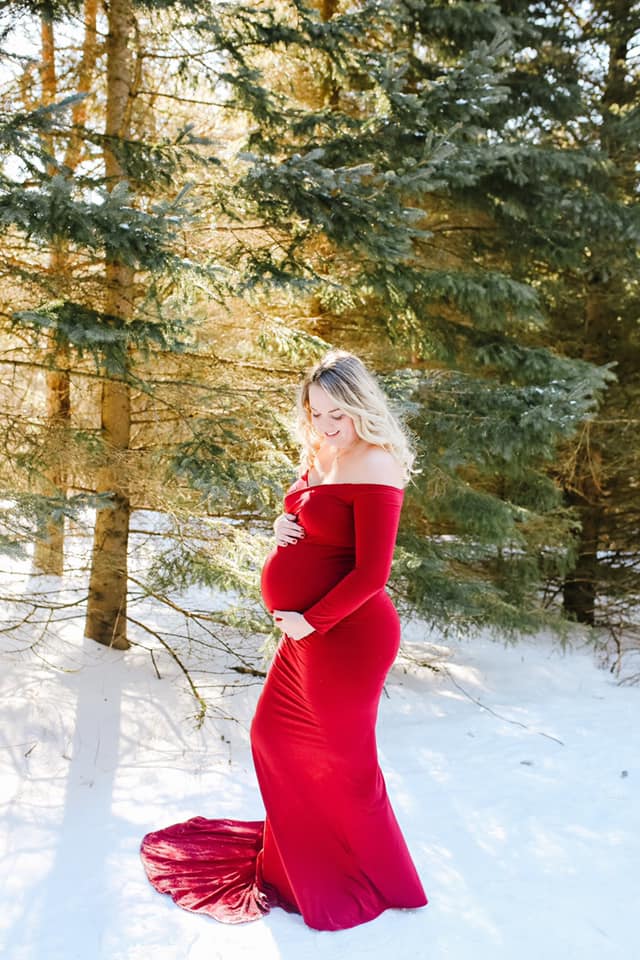 Red Fitted Gown - maternity photoshoot dress